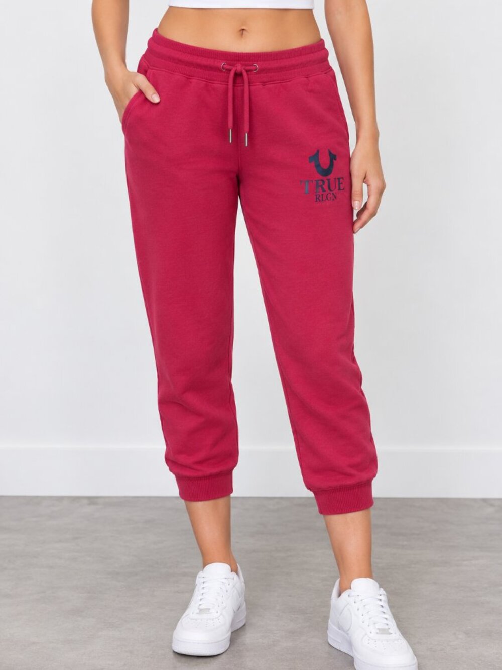 True Religion HD Logo Cropped Jogger Sweatpants Red | Large